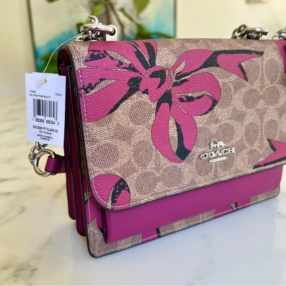 NWT Coach Klare Crossbody Bag In Signature Canvas & Leather With Bow Print CY649